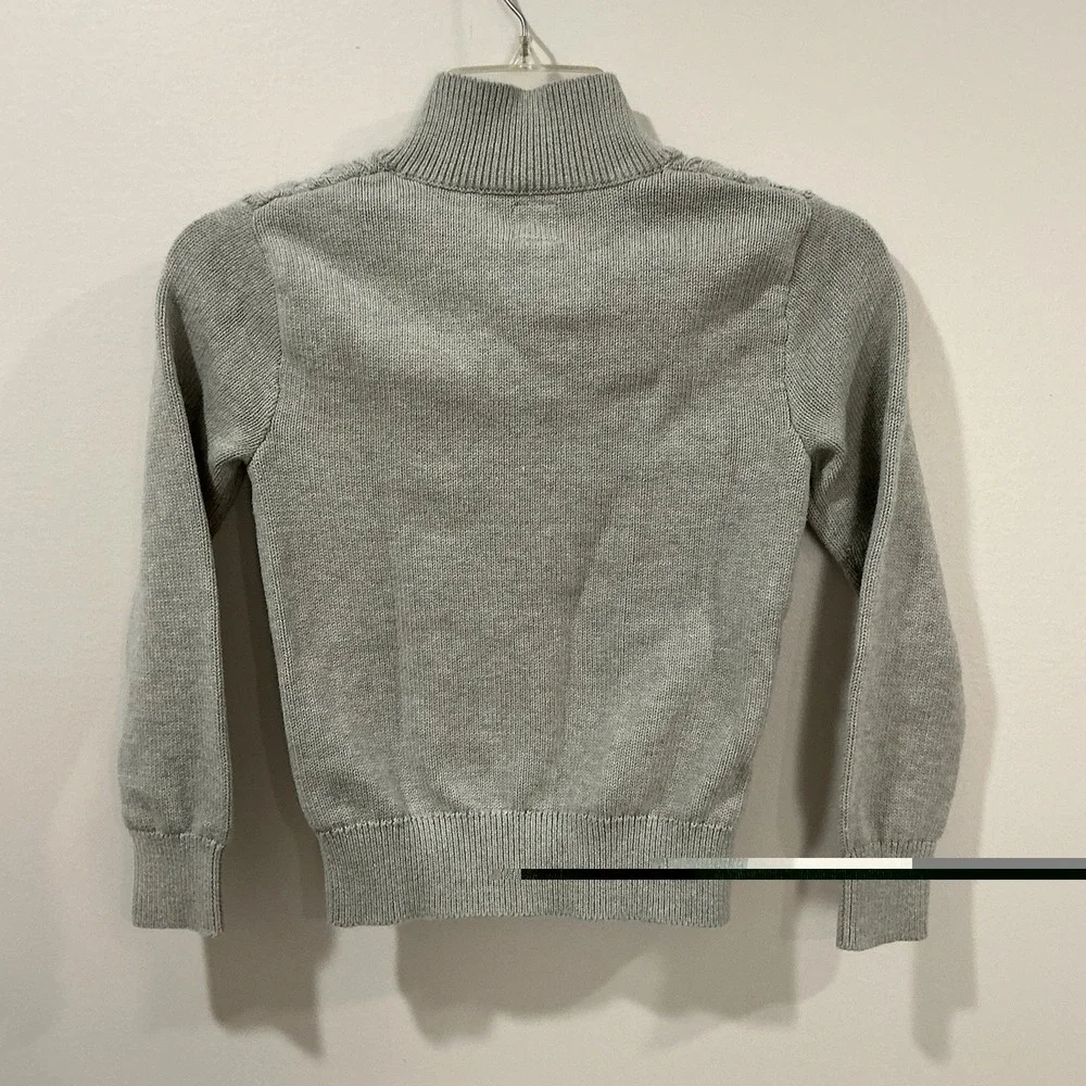 GAP Kids Boys 8 Chunky Cable Knit‎ Fisherman Mock Neck Button Up Sweater Gray